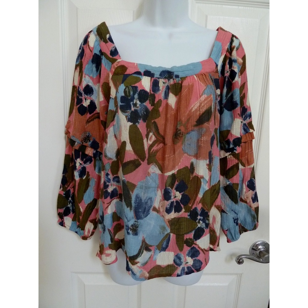 *ZAC & RACHEL Sz Med. Balloon Sleeve Textured Gauzy Colorful Top Boho*